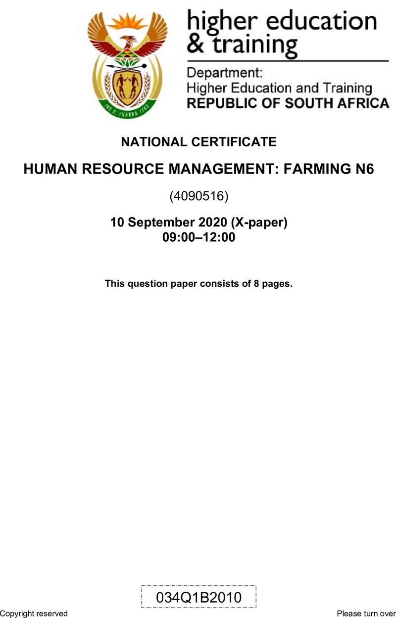 Human Resource Management Farming N6 QP June 2020