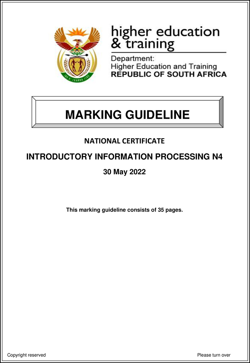 Introductory Information Processing N4 June Memo 2022