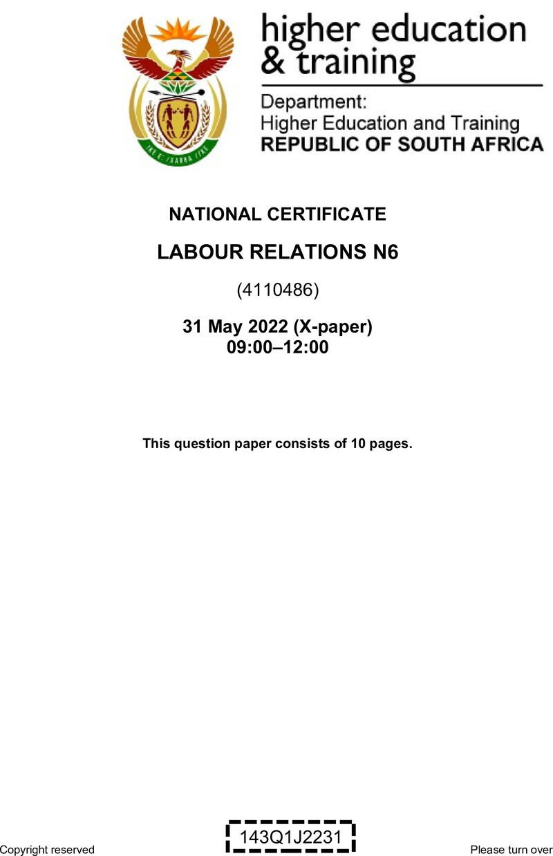 Labour Relations N6 QP June 2022 Moller