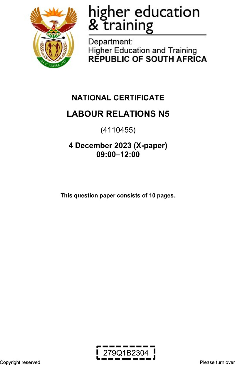 N960 Labour Relations N5 QP Nov 2023 Van Zyl S