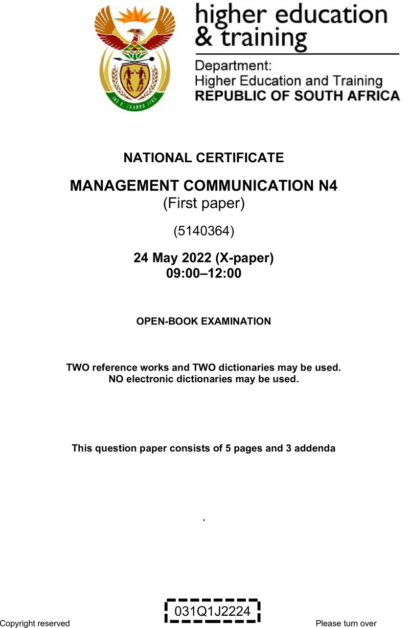 Management Communication N4 P1 QP June 2022