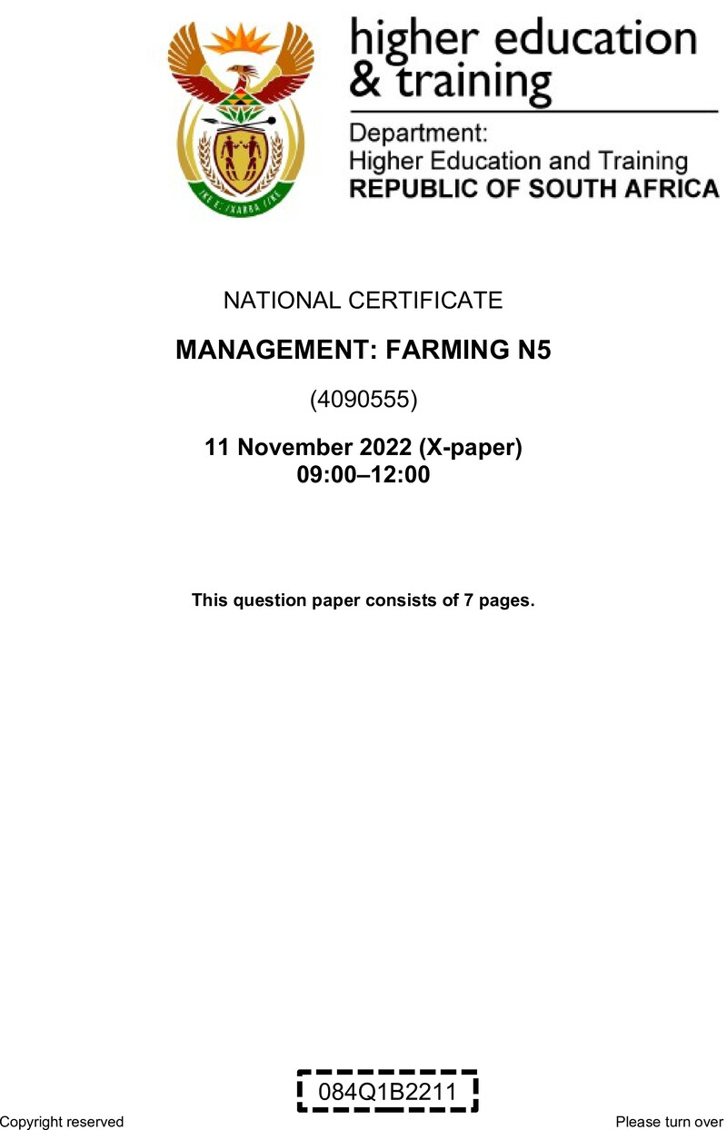 Management Farming N5 QP Nov 2022 Edit Posthumus