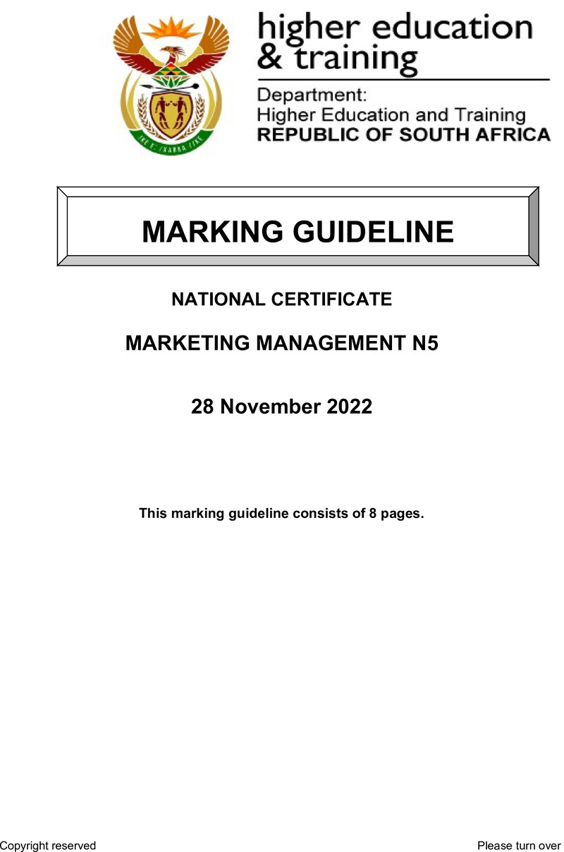 Marketing Management N5 Nov Memo 2022 Edited