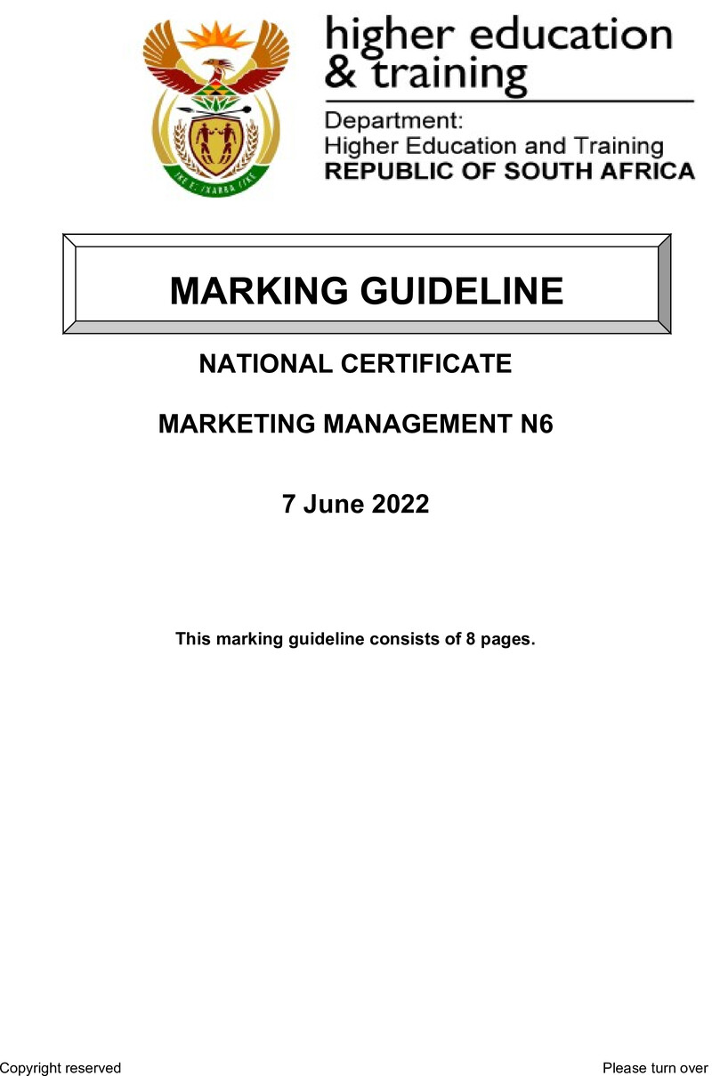 Marketing Management N6 June Memo 2022 Edited