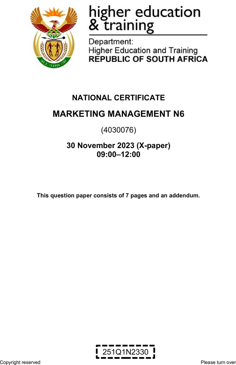 N1080 Marketing Management N6 Nov QP 2023 Edit Posthumus