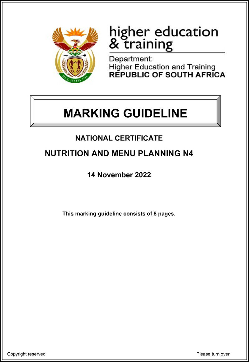 Nutrition And Menu Planning N4 Memo Nov 2022