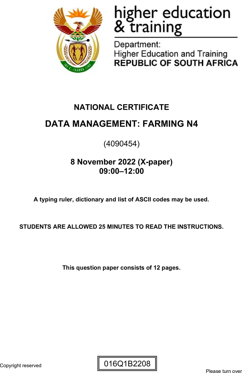 N290 Data Management Farming N4 QP Nov 2022 De Jager