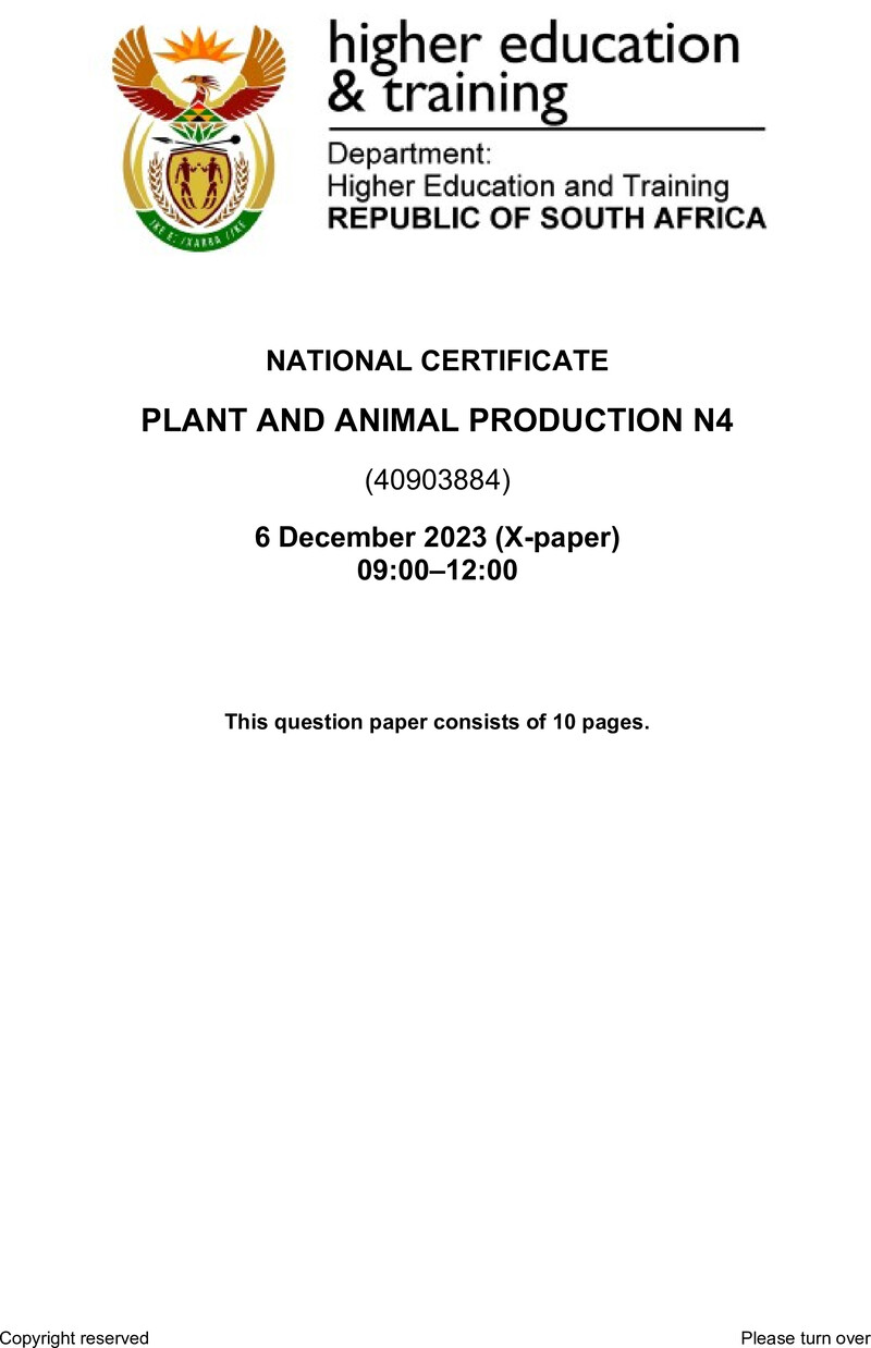 N Plant And Animal Production N4 QP Nov 2023 Van Zyl S