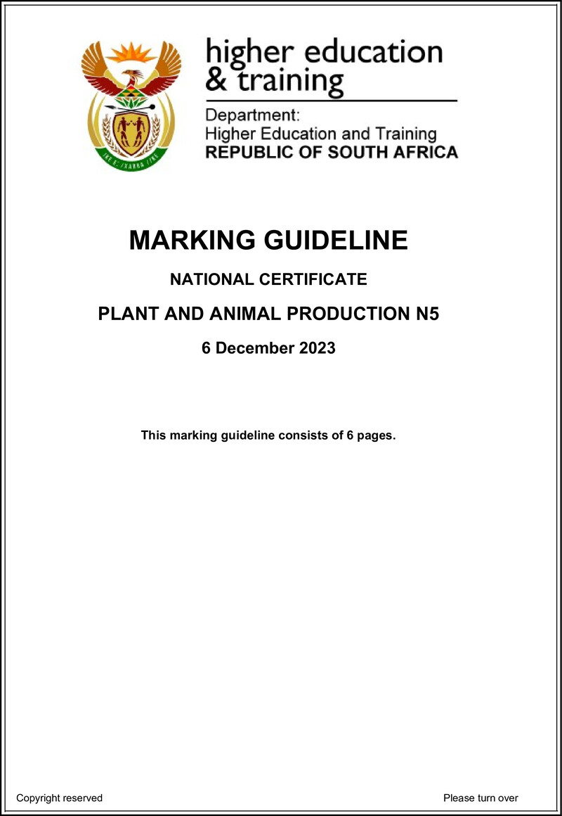 N000 Plant And Animal Production N5 Memo Nov 2023