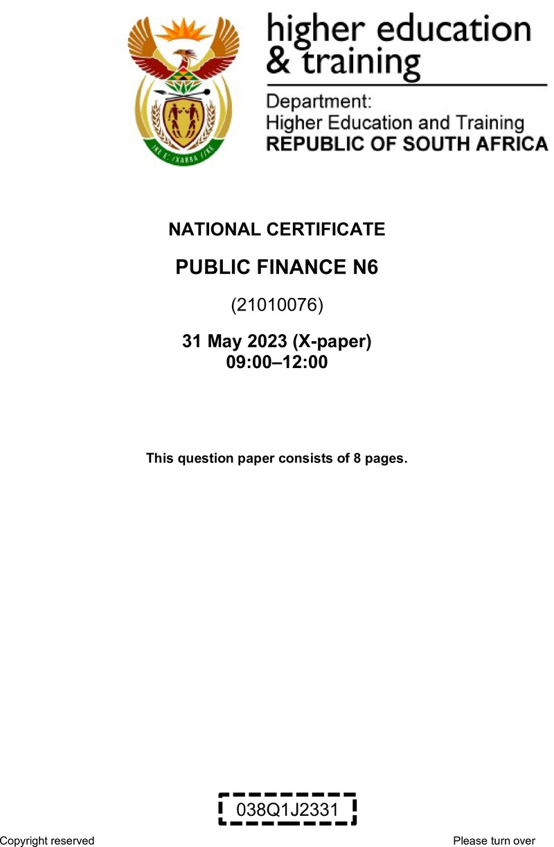 Public Finance N6 June QP 2023 Moller