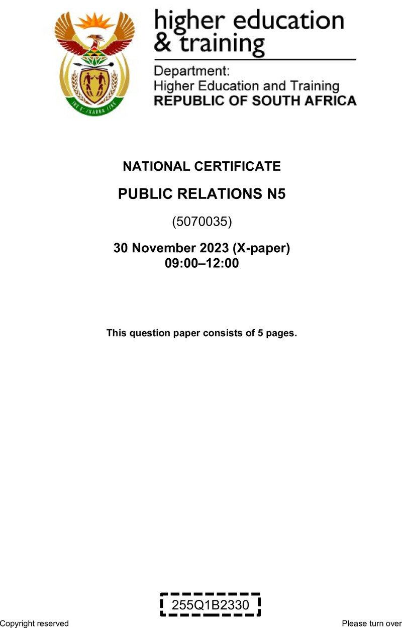 N1410 Public Relations N5 QP Nov 2023 Watson