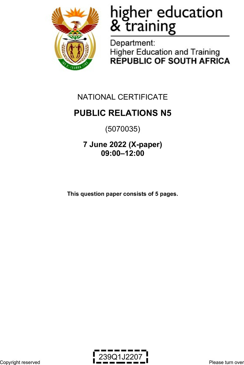 Public Relations N5 QP June 2022 Watson