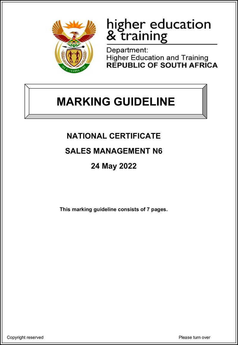 Sales Management N6 June Memo 2022 Edit