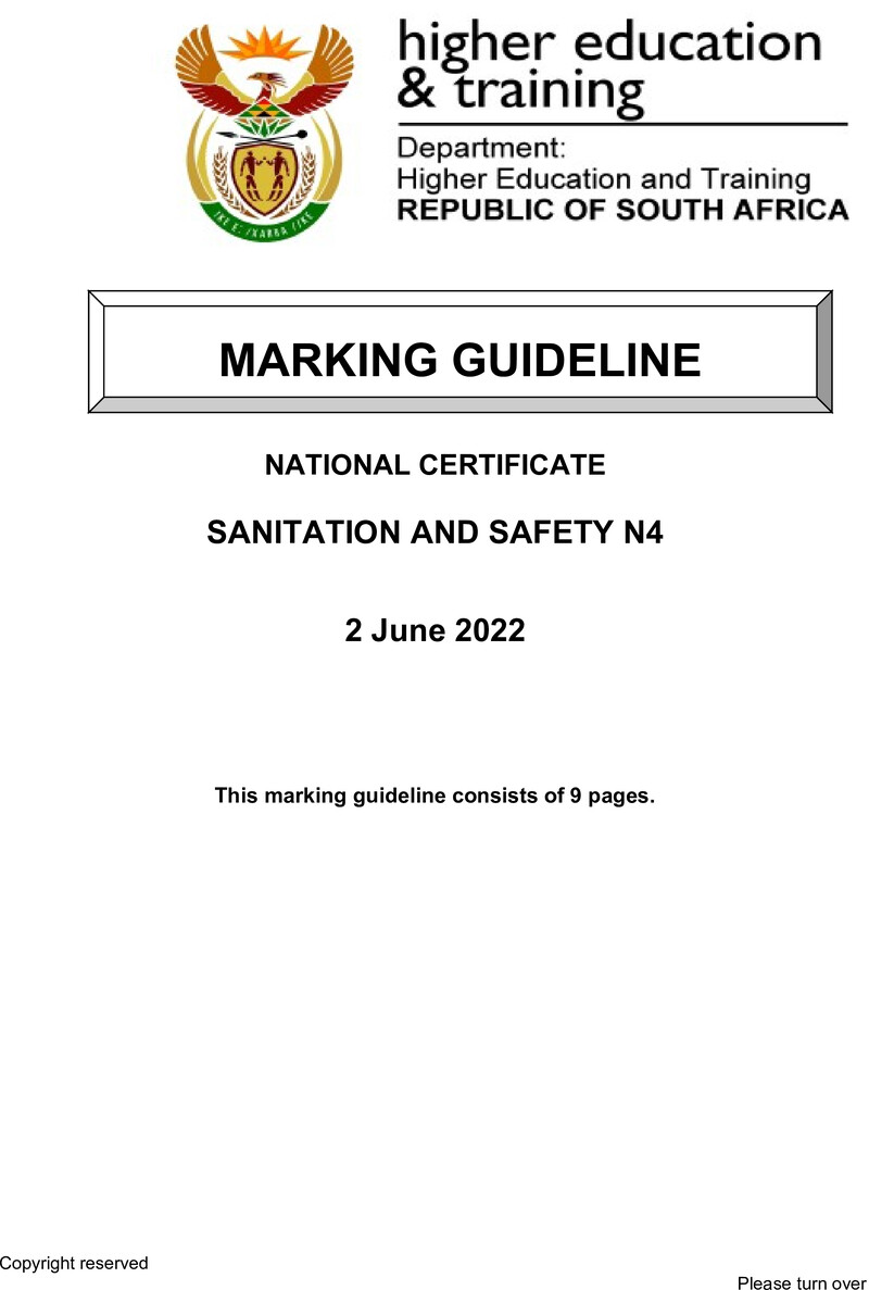 Sanitation And Safety N4 Memo June 2022