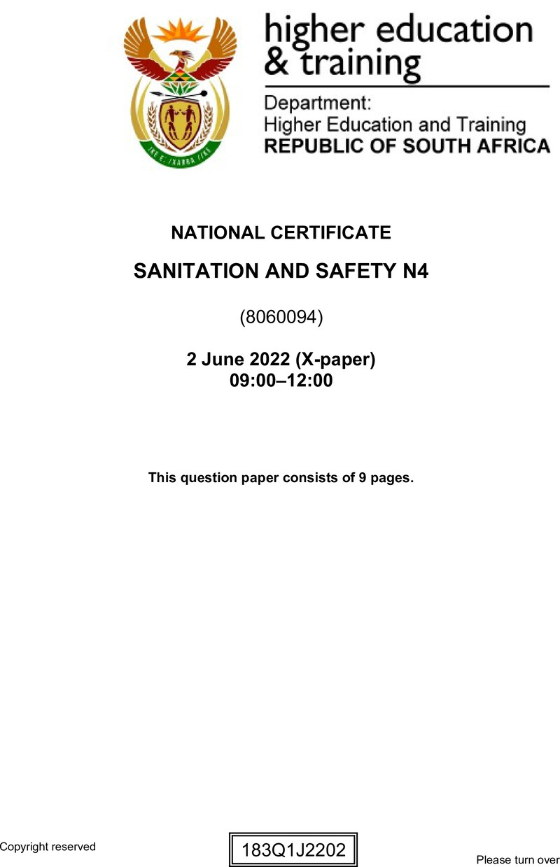 Sanitation And Safety N4 QP June 2022 Marais