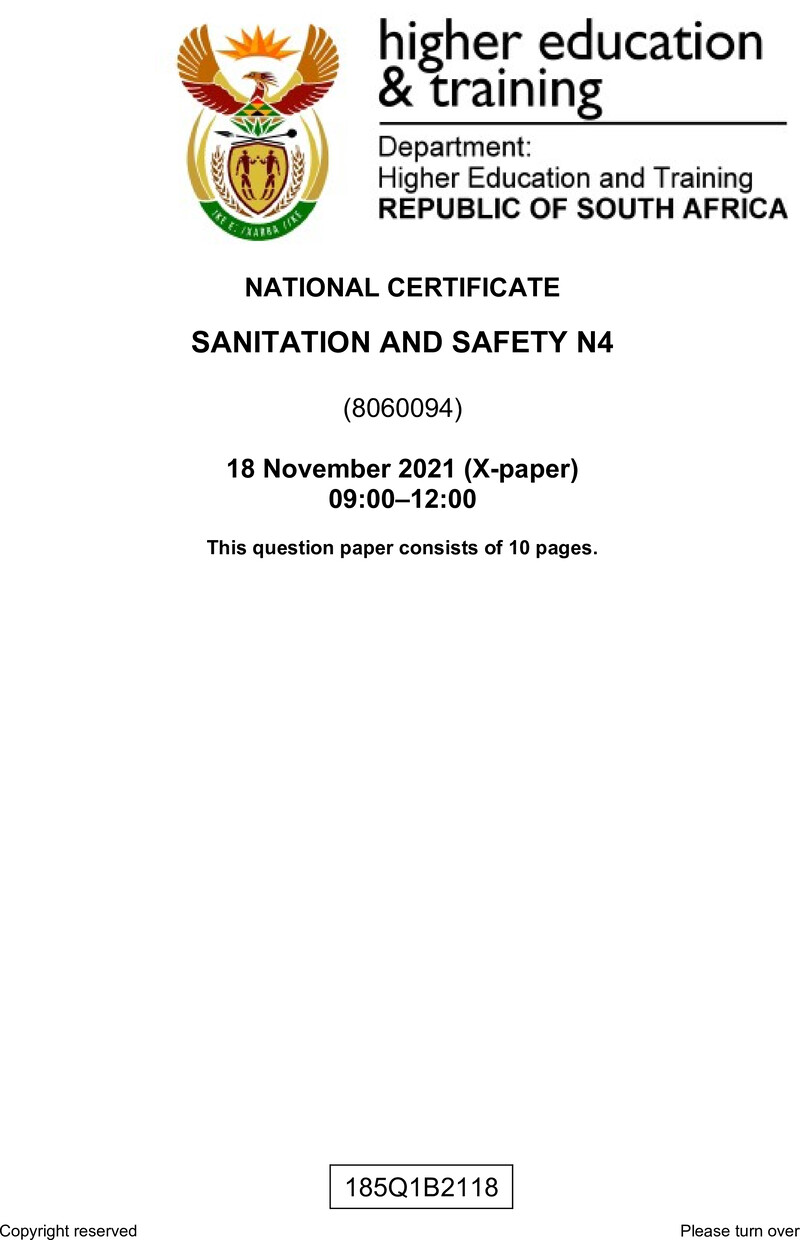 Sanitation And Safety N4 QP Nov 2021