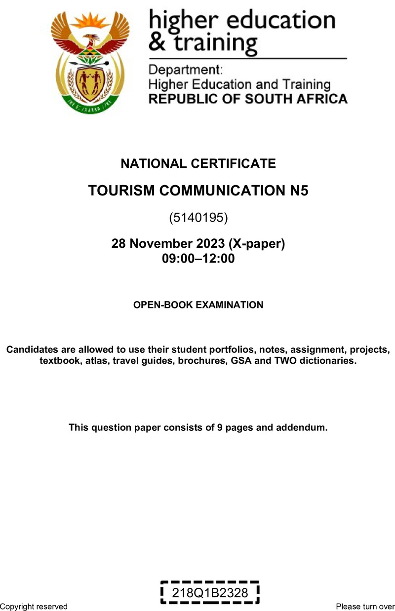 N1520 Tourism Communication N5 QP Nov 2023 Edit Posthumus
