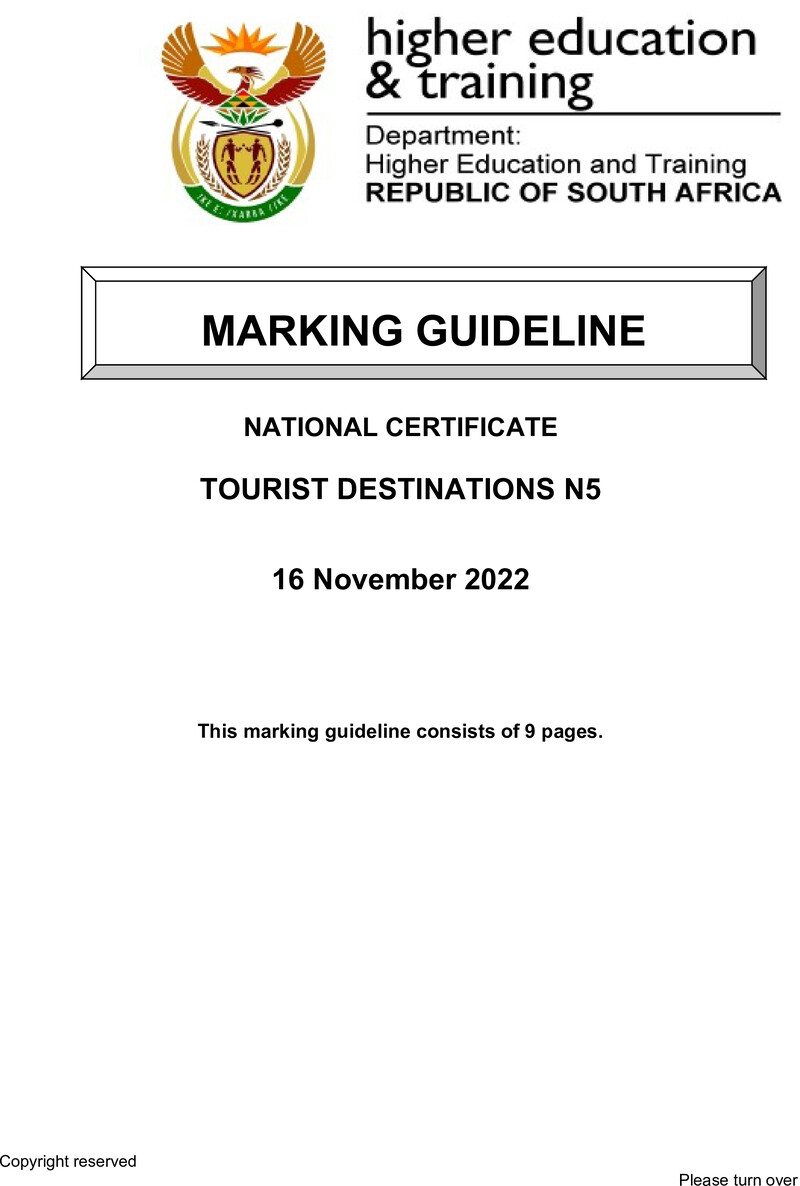 Tourist Destinations N5 Memo Nov 2022 Edit