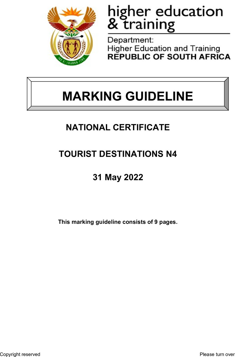 Tourist Destinations N4 June Memo 2022 Edited