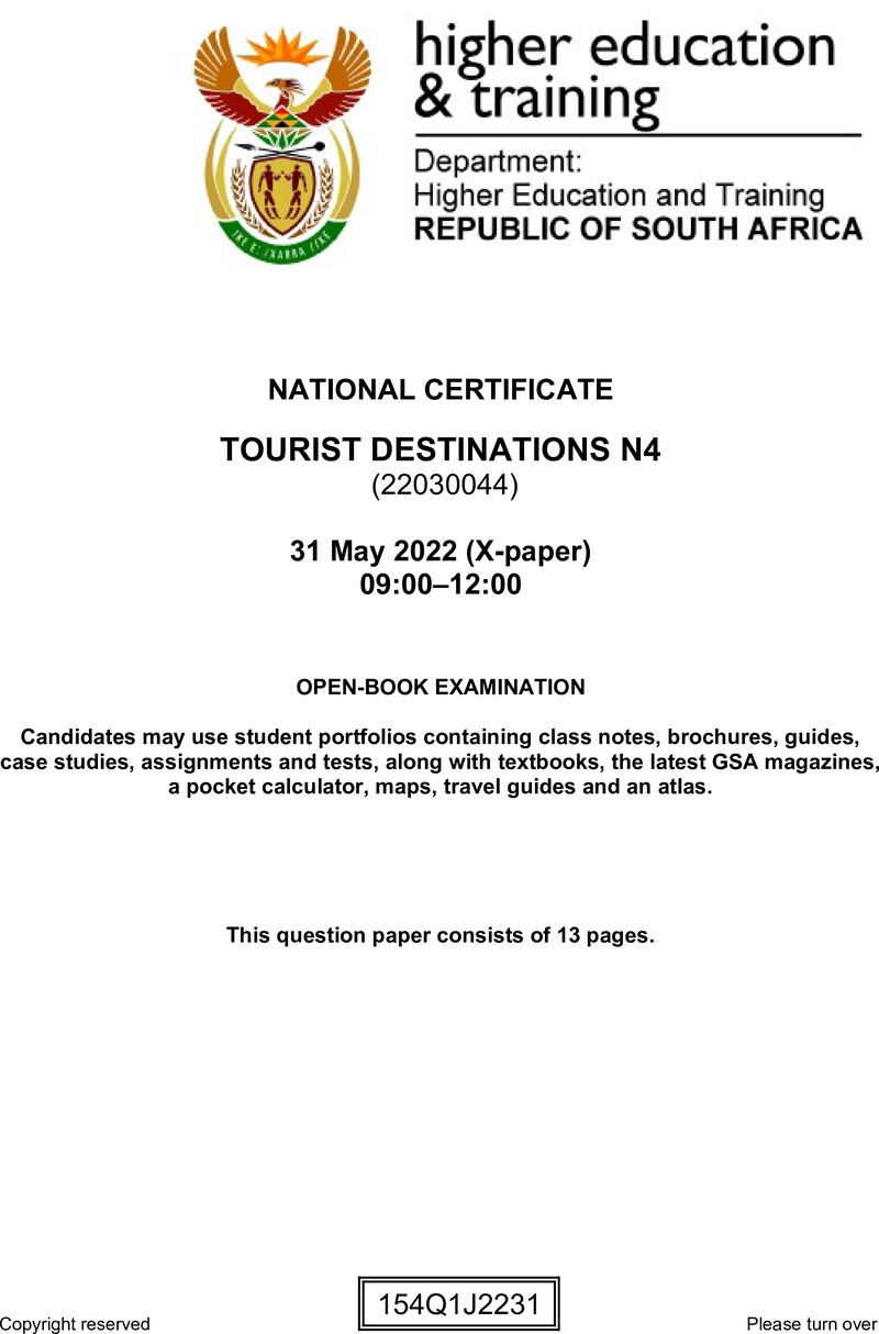 Tourist Destinations N4 June QP 2022 Edited Fopma