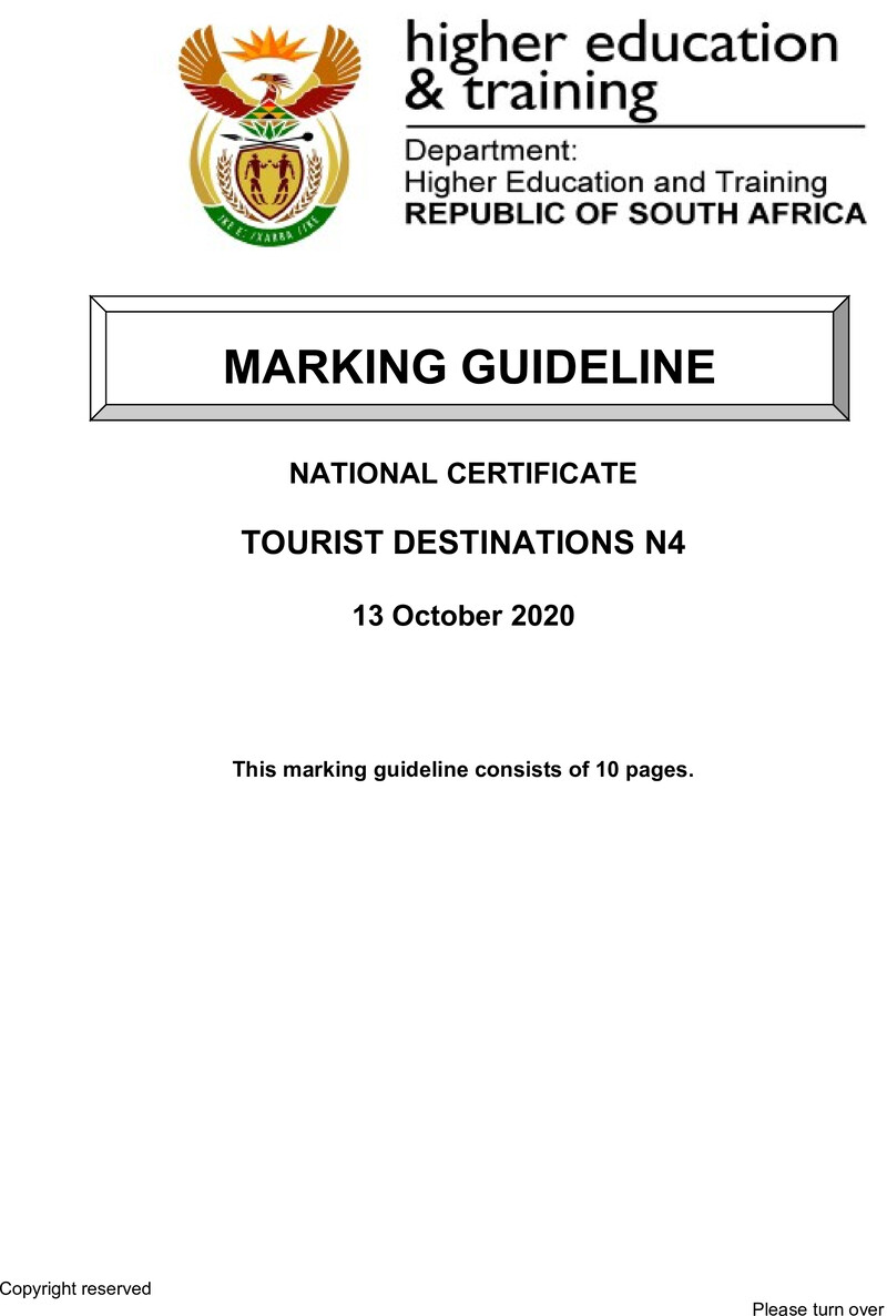 Tourist Destinations N4 Memo June 2020