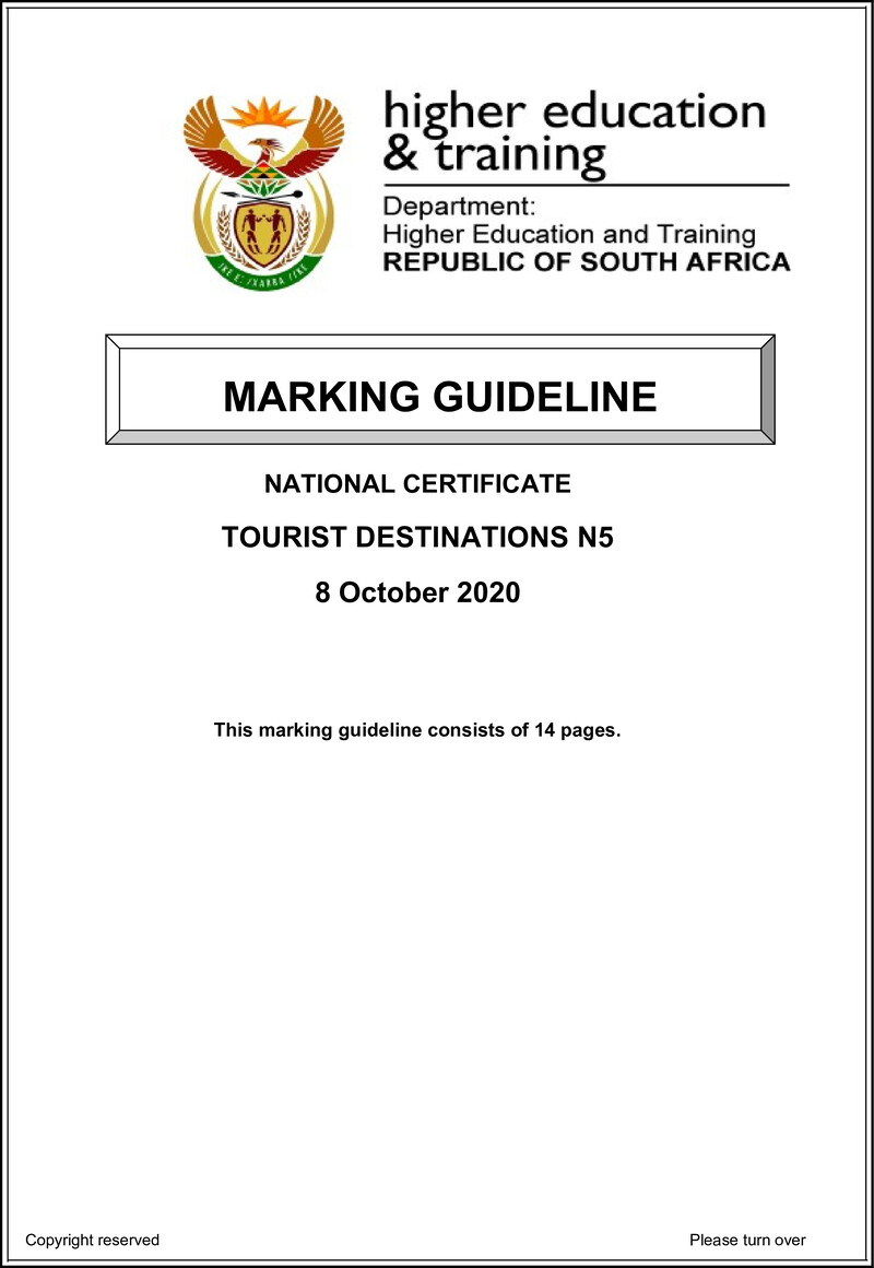 Tourist Destinations N5 Memo June 2020 Adall