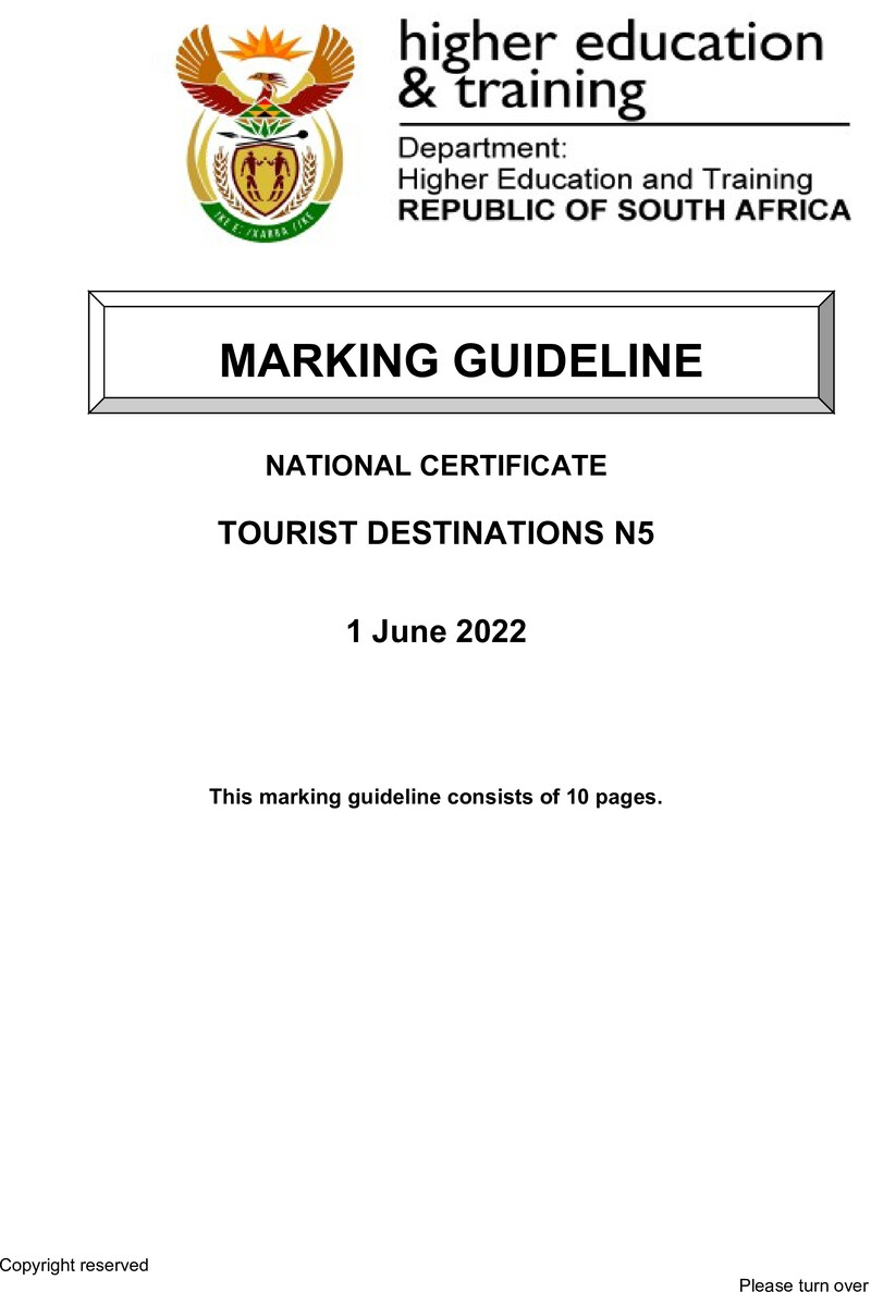 Tourist Destinations N5 Memo June 2022 Edited