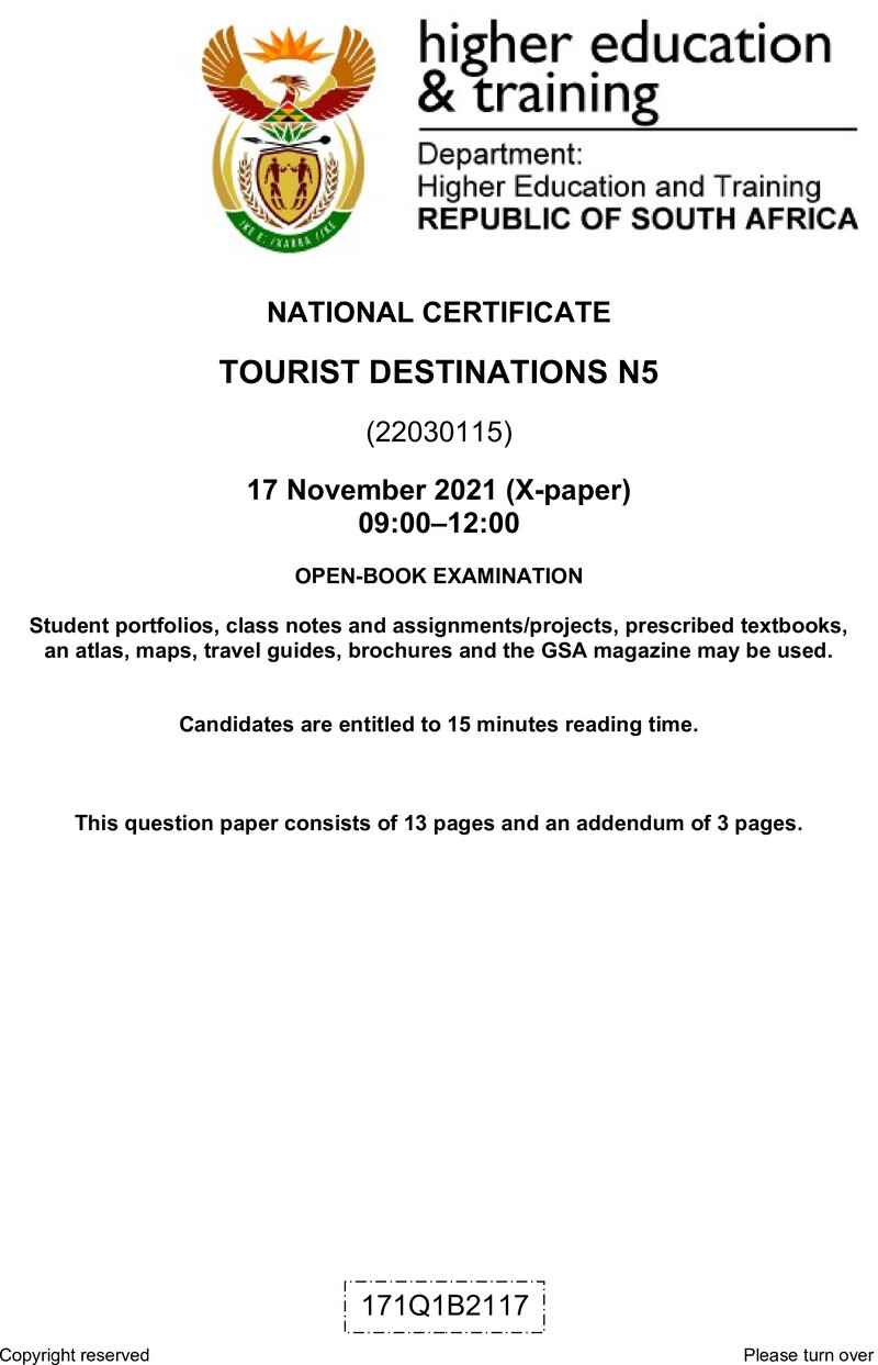 Tourist Destinations N5 QP Nov 2021