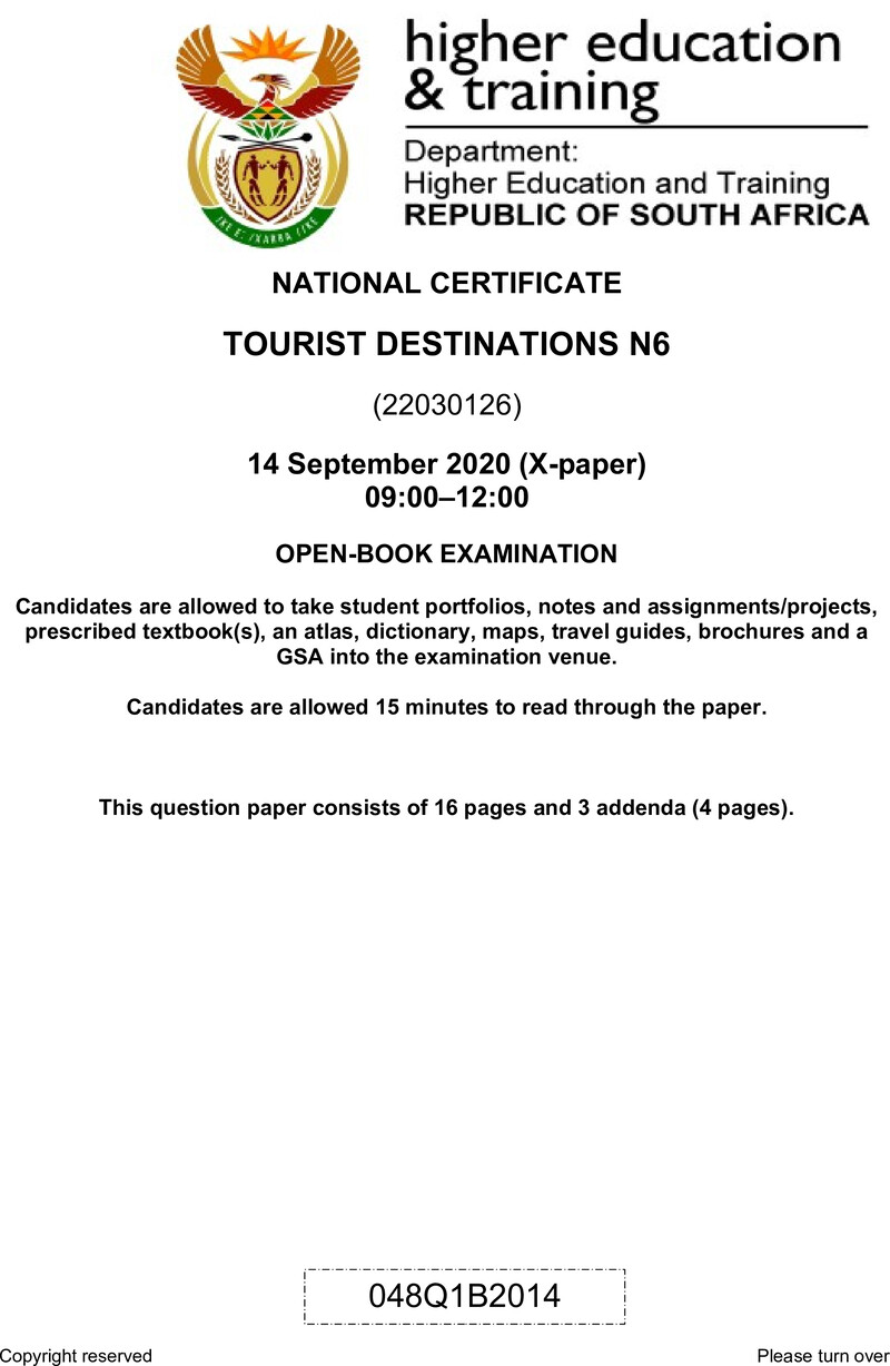 Tourist Destinations N6 June QP 2020