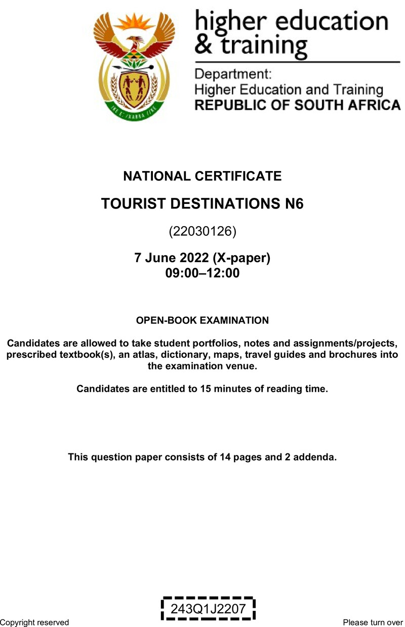 Tourist Destinations N6 QP June 2022 De Jager