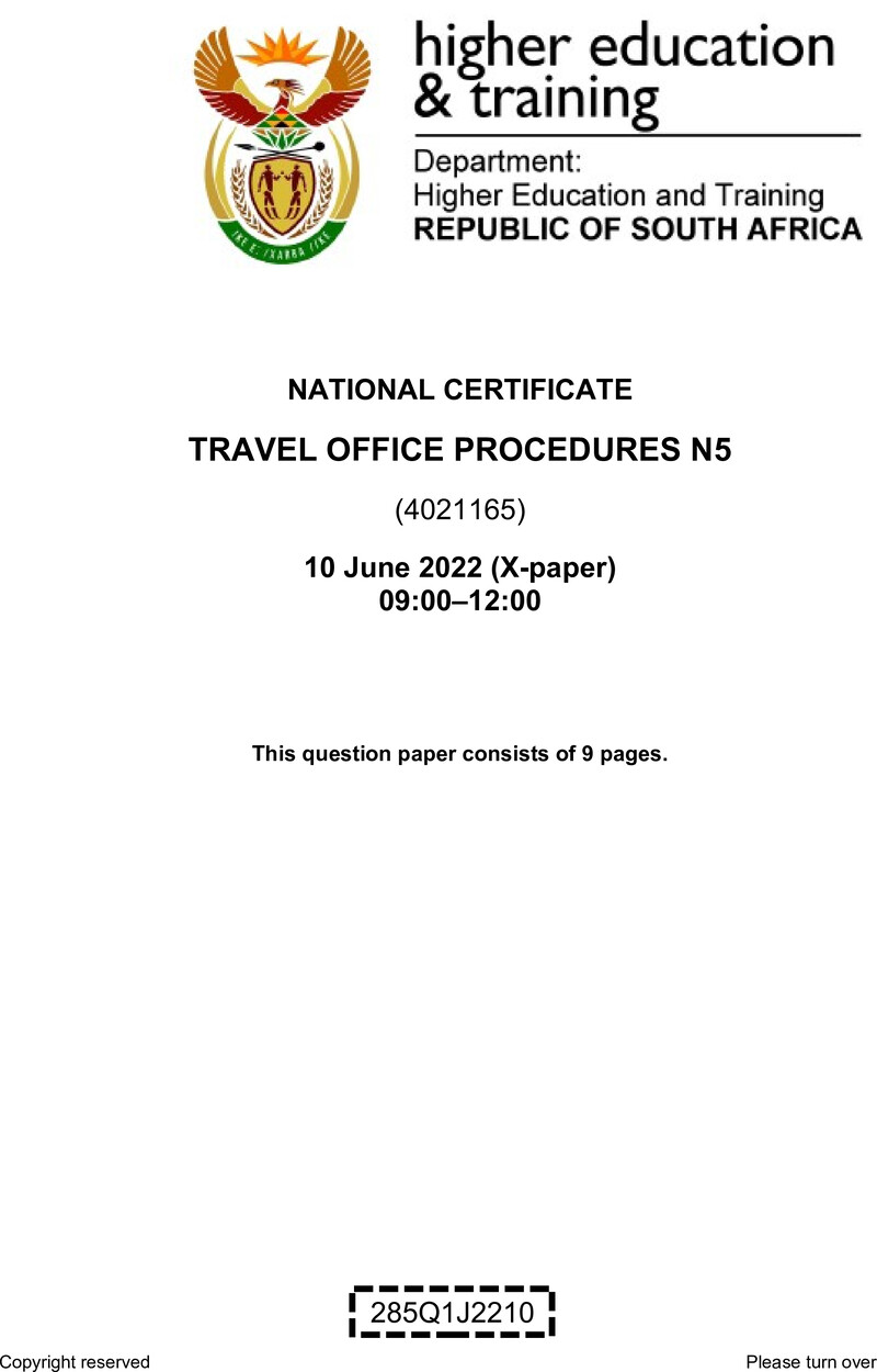 Travel Office Procedures N5 QP June 2022 Edited Fopma