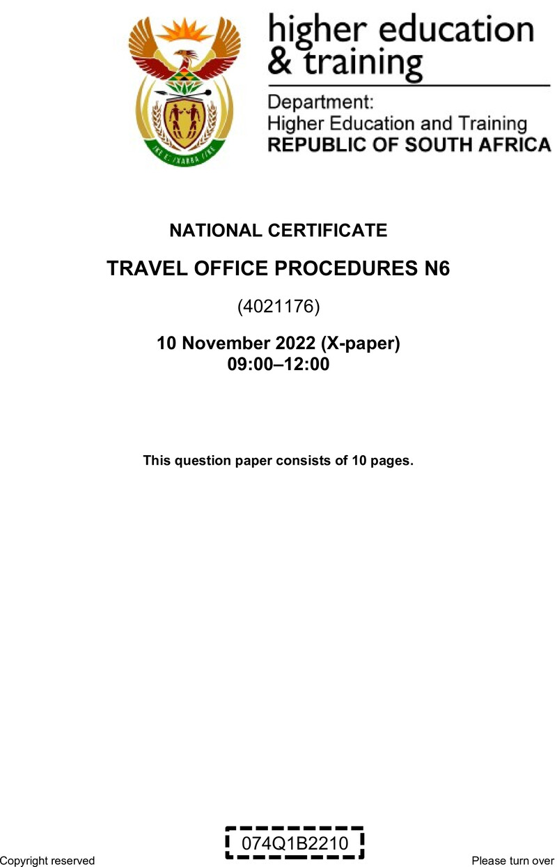 Travel Office Procedures N6 QP Nov 2022 Ed Bedeker