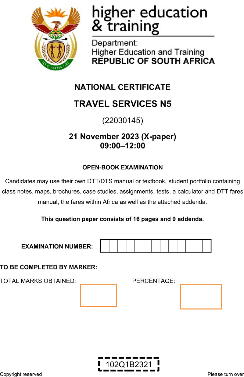 N1600 Travel Services N5 Nov QP 2023 Watson