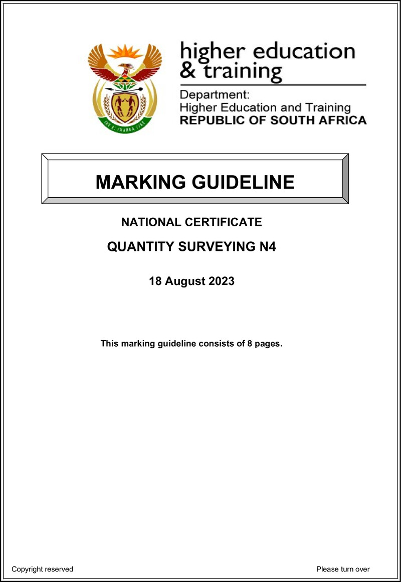 T1440 Quantity Surveying N4 Memo Aug 2023