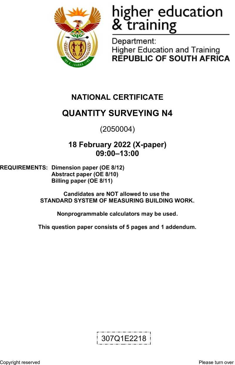 T1440 Quantity Surveying N4 QP April 2022