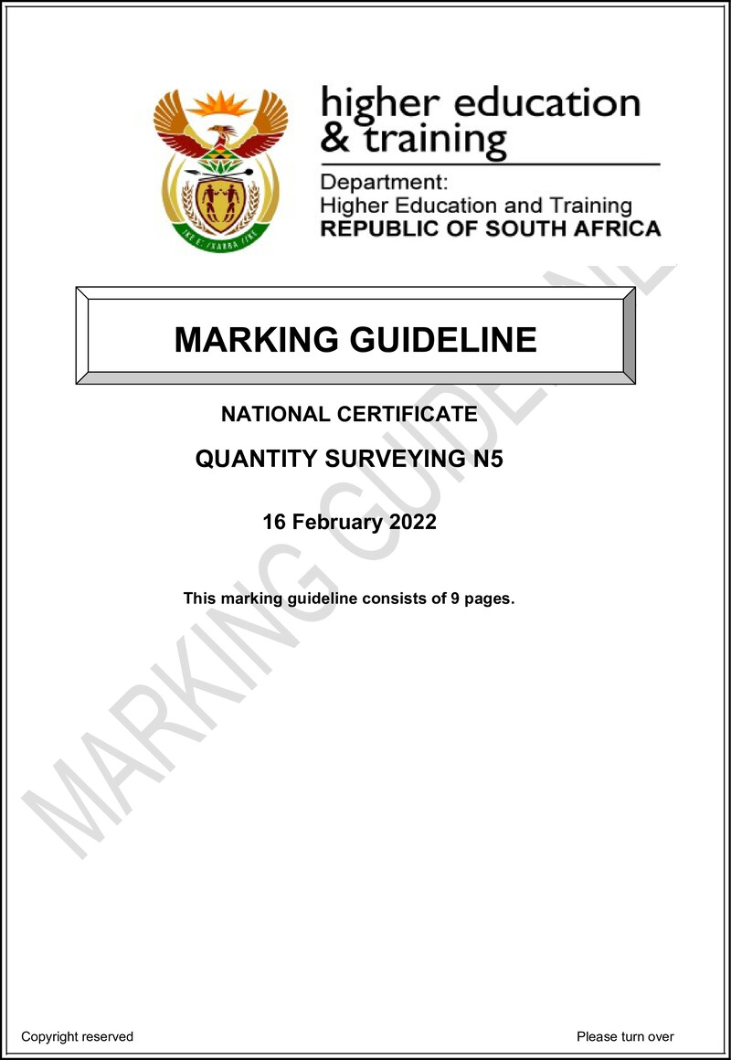 T1450 Quantity Surveying N5 Memo April 2022