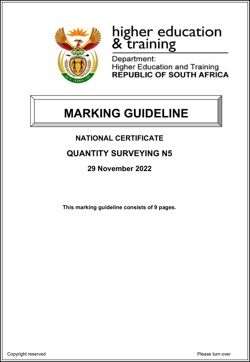 T1450 Quantity Surveying N5 Memo Nov 2022