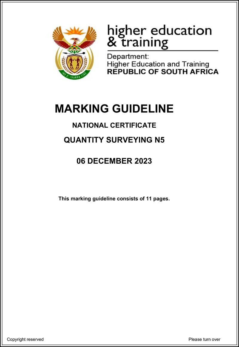 T1450 Quantity Surveying N5 Memo Nov 2023