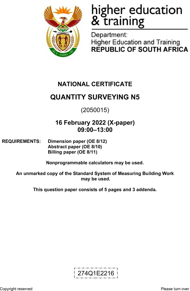 T1450 Quantity Surveying N5 QP April 2022