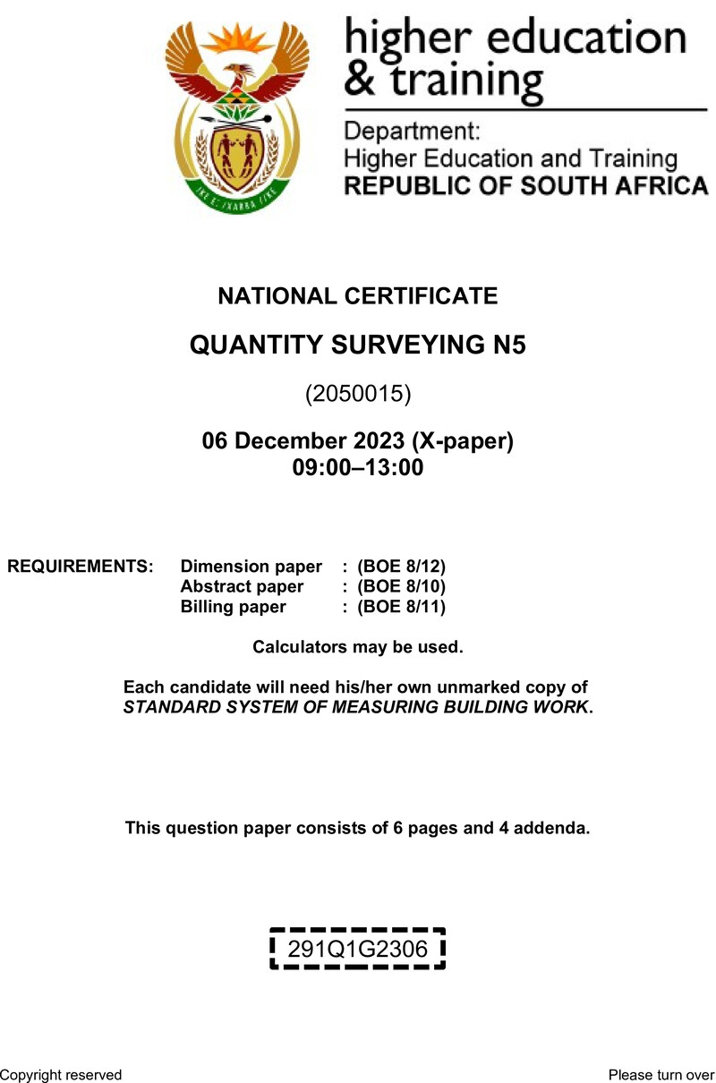 T1450 Quantity Surveying N5 QP Nov 2023