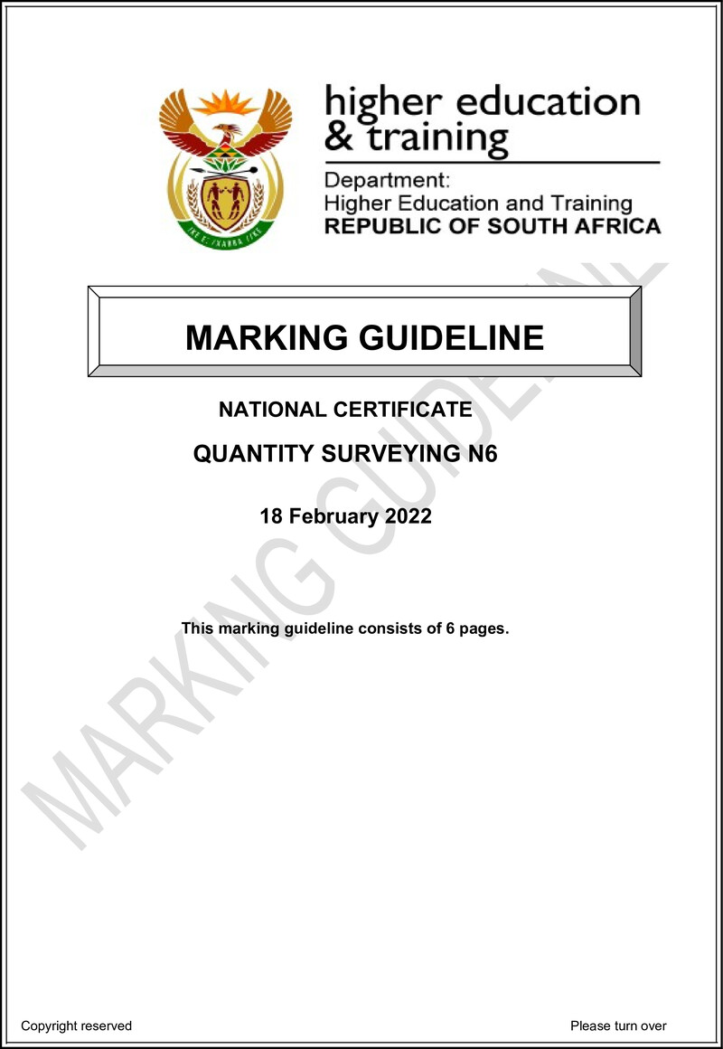 T1460 Quantity Surveying N6 Memo April 2022