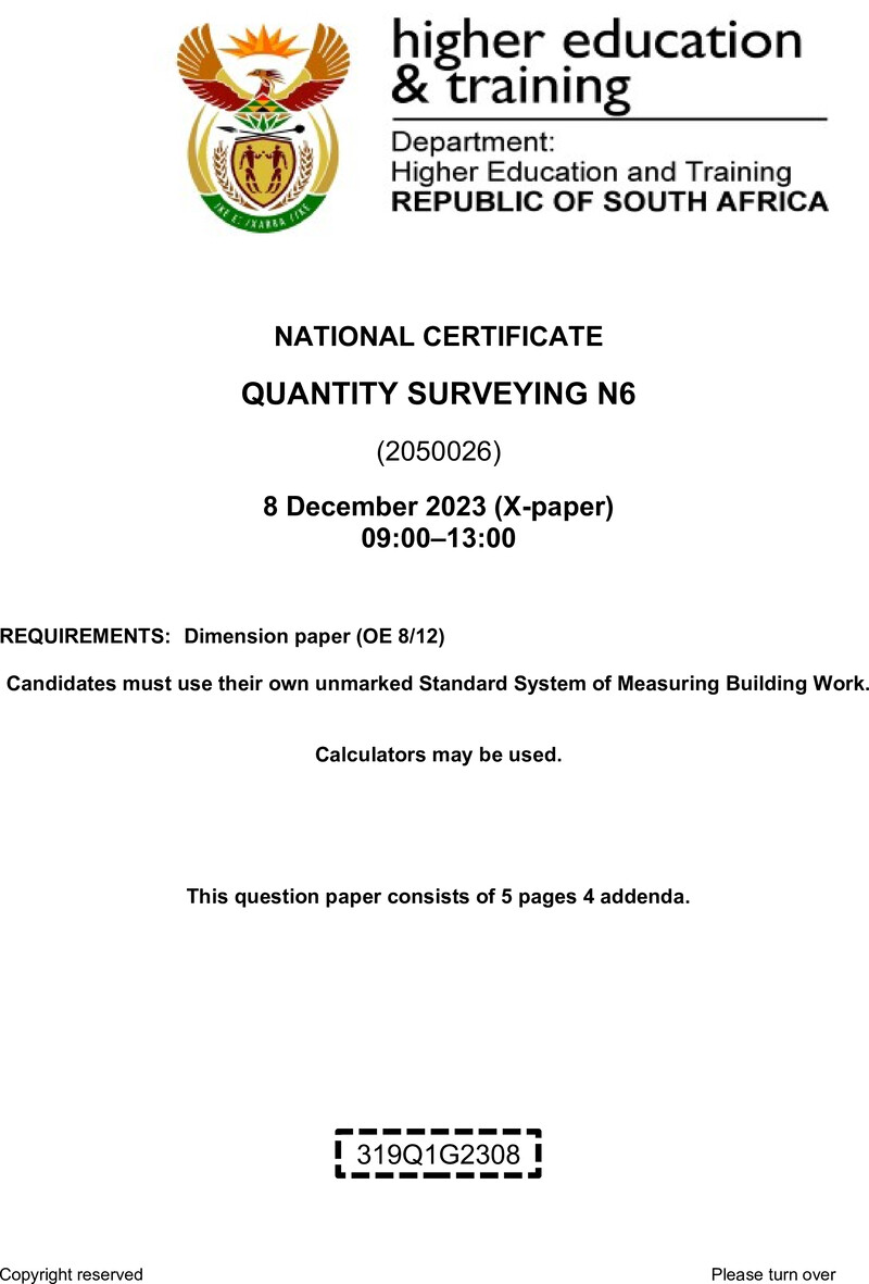 T1460 Quantity Surveying N6 Nov QP 2023