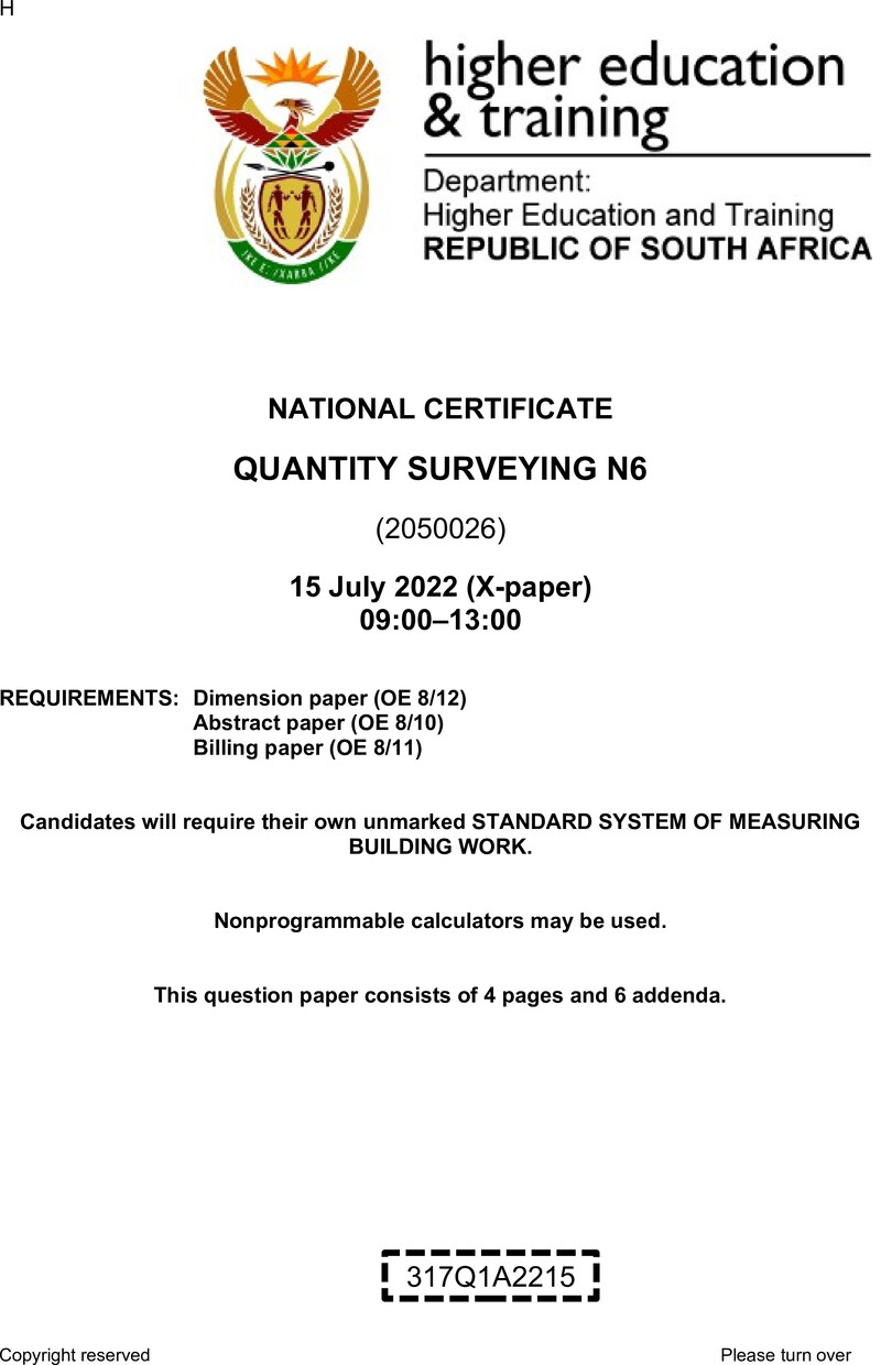 T1460 Quantity Surveying N6 QP Aug 2022