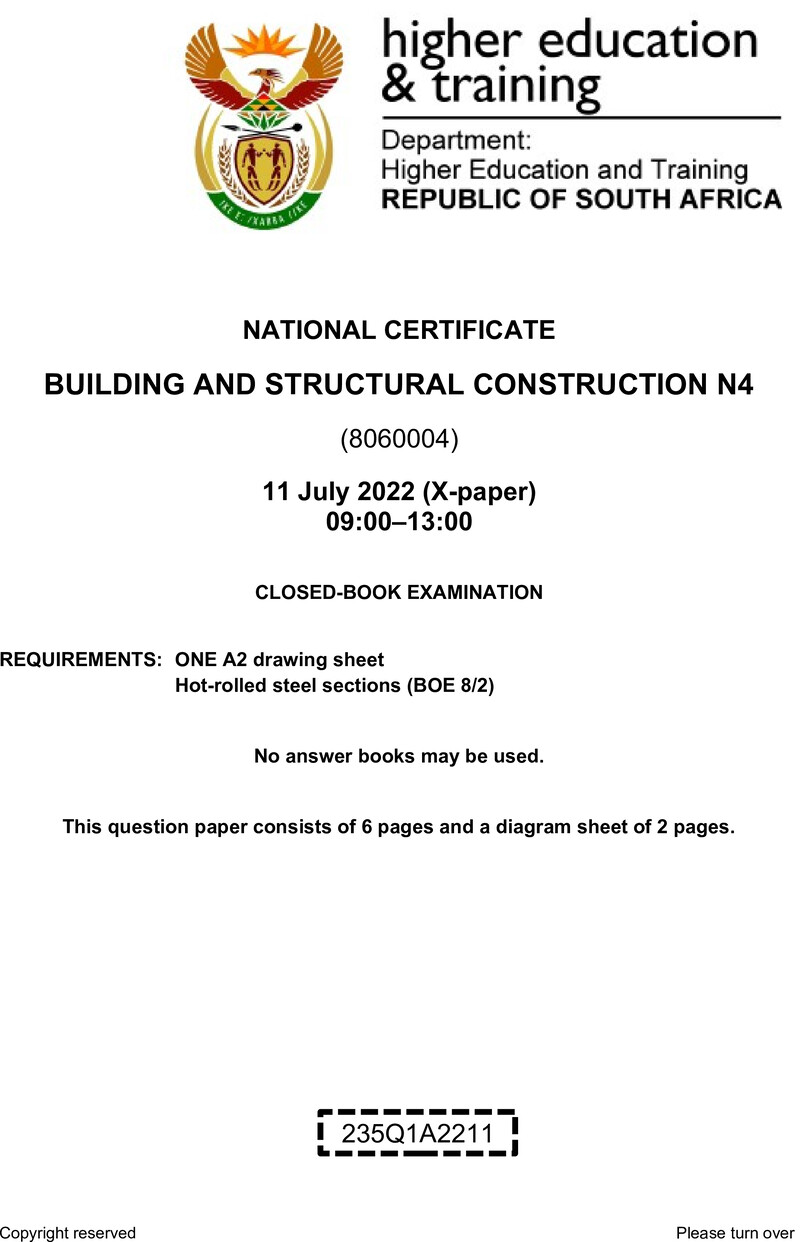 T130 Building And Structural Construction N4 QP Aug 2022