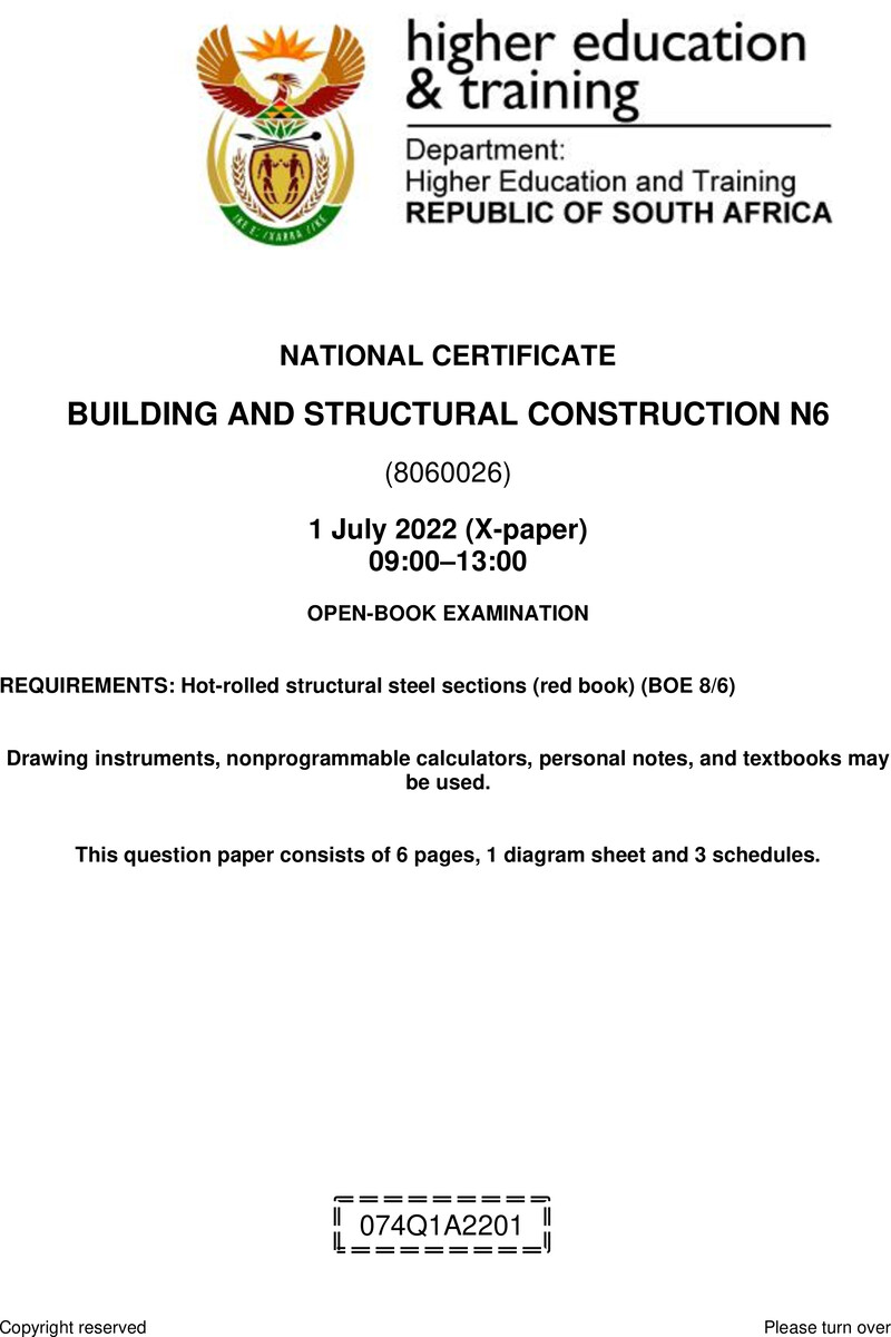 T150 074Q1A2201 Building And Structural Construction N6 QP Aug 2022