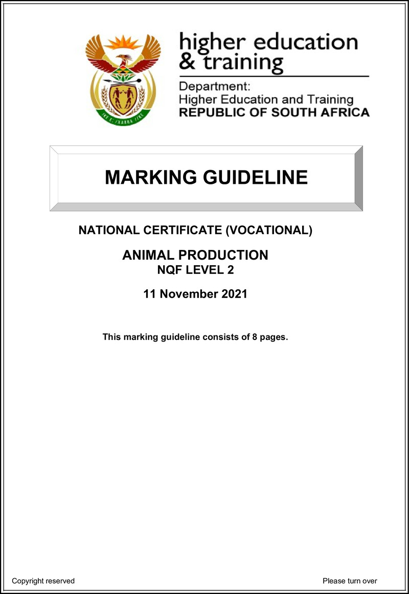 Animal Production L2 Nov Memo 2021