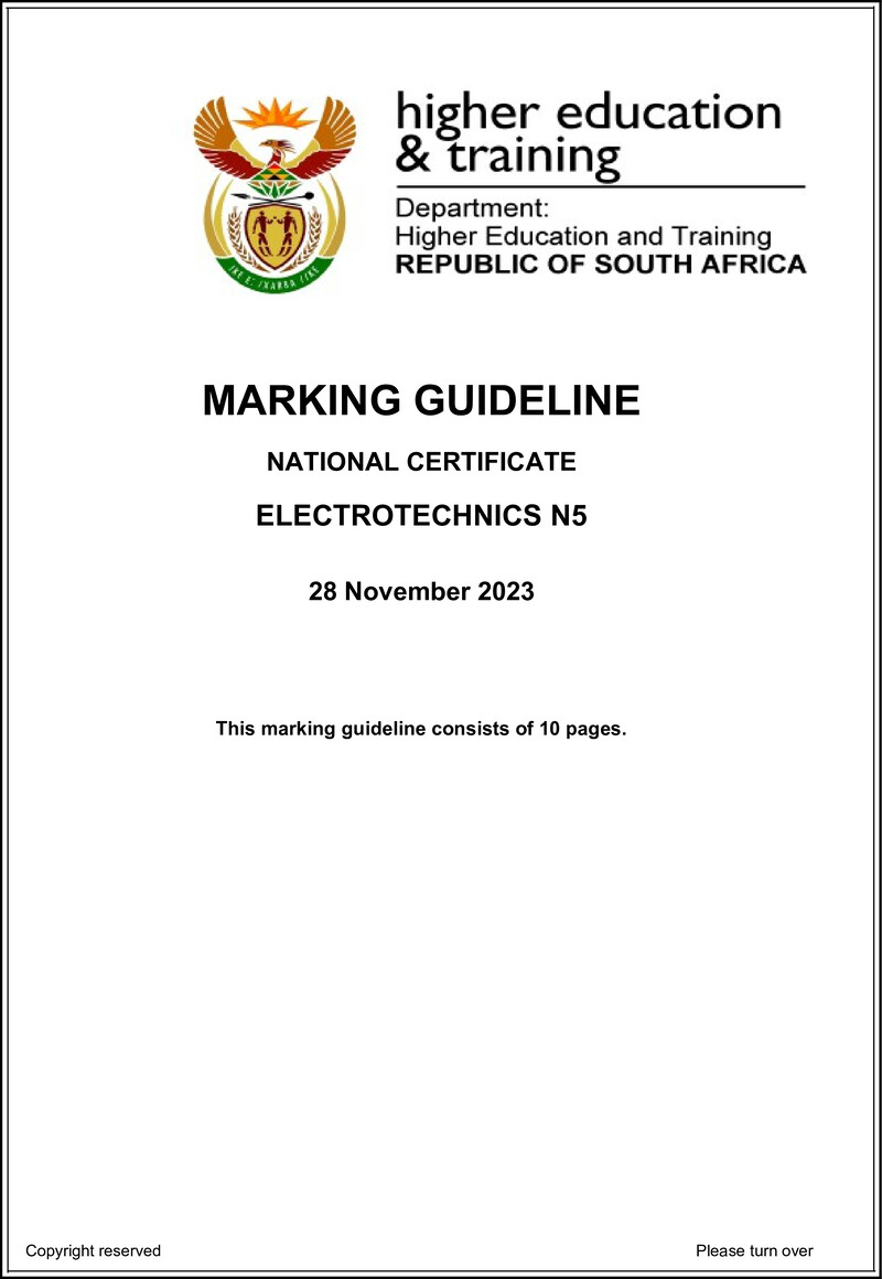 T540 Electrotechnics N5 Nov Memo 2023 Ed