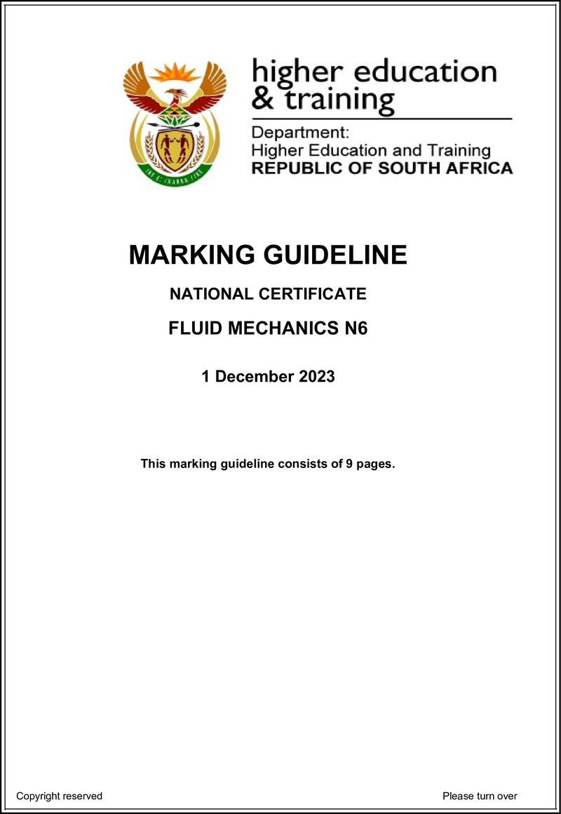 T720 Fluid Mechanics N6 Memo Nov 2023 Ed