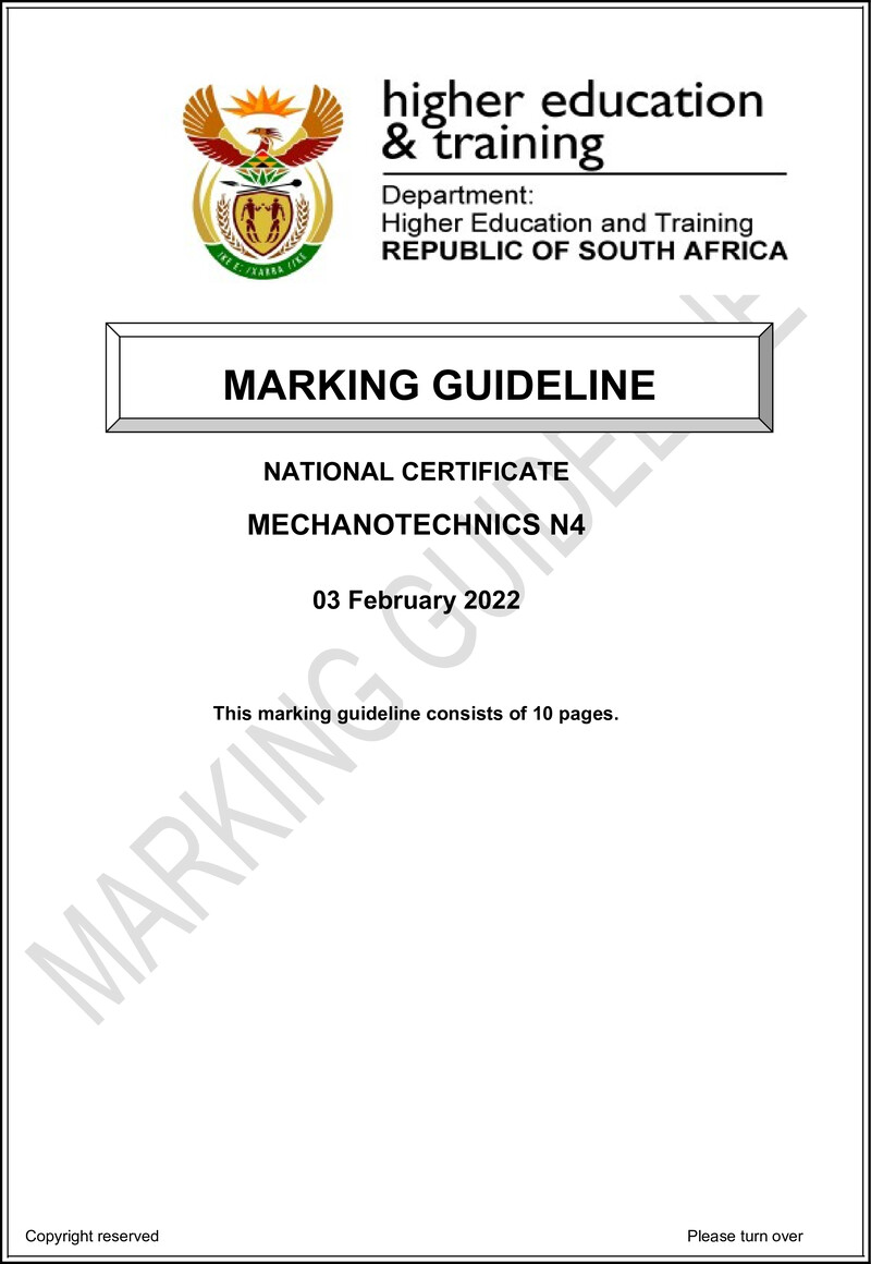 T1100 Mechanotechnics N4 Memo April 2022