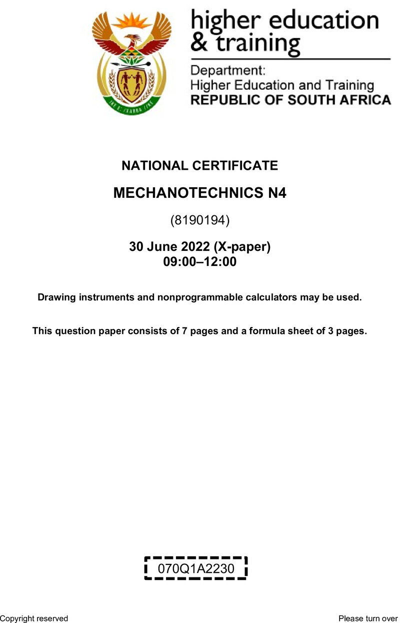 T1100 Mechanotechnics N4 QP Aug 2022
